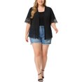 thumbnail image 2 of Agnes Orinda Women's Plus Size Cover Up Lace Panel Summer Holiday Boho Cardigans 3X Black, 2 of 5