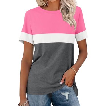 Amzcrzy Hauts pour Femmes Hauts d'Été pour Femmes T-shirt Décontracté à Rayures Imprimées Col Rond Manches Courtes T-Shirts pour Femmes T-shirt Surdimensionné Hauts à Manches Courtes pour Femmes