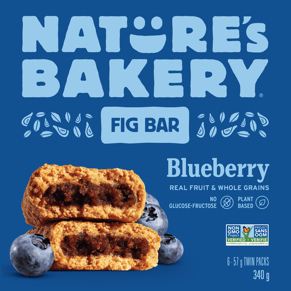 Barre aux myrtilles et aux figues Nature's Bakery, cuite au four, grains entiers, à base de plantes, sans produits laitiers, sans noix, projet sans OGM vérifié, faite avec de vrais fruits