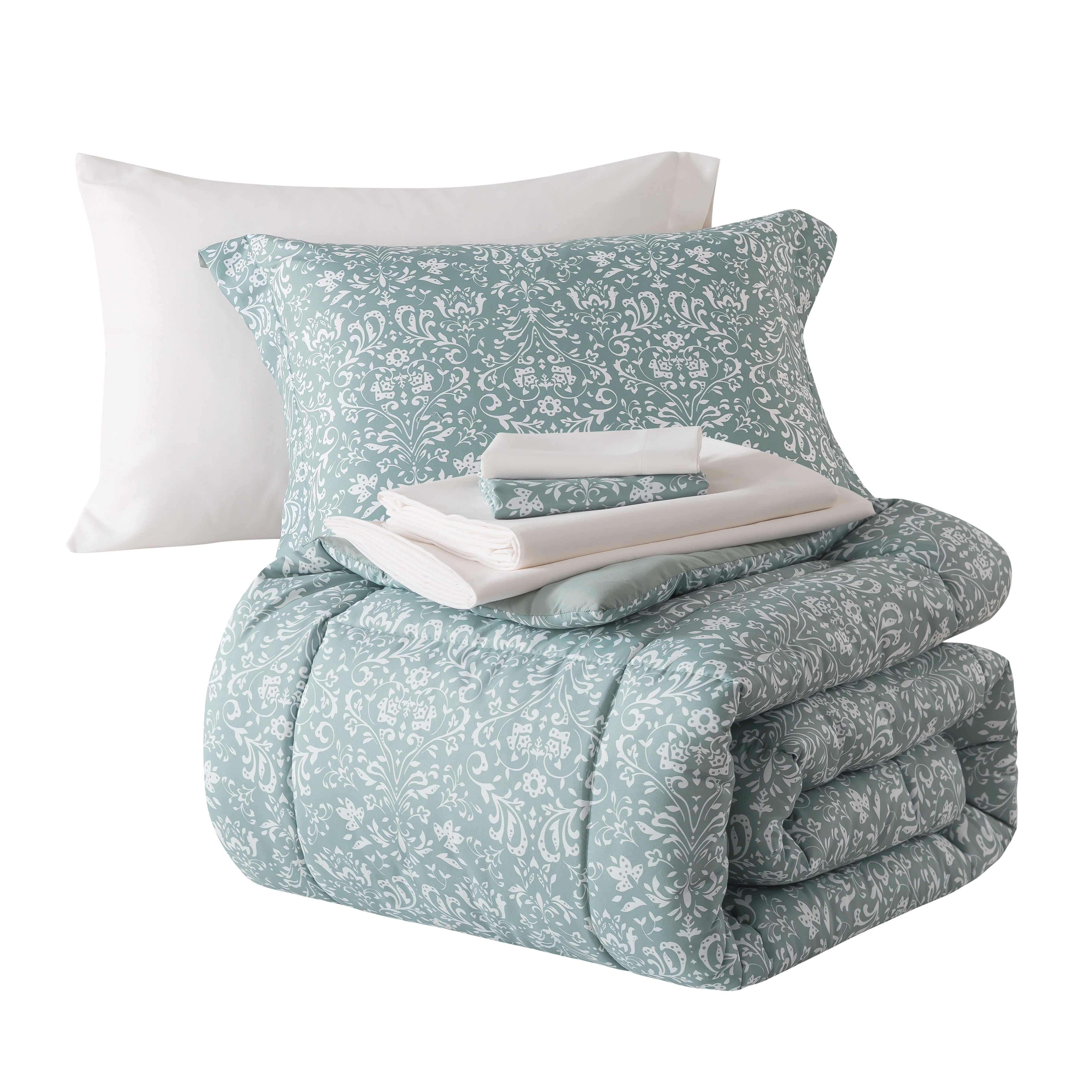 Mainstays – Ensemble de literie 7 pièces avec couette réversible et draps, double, motif Cabana Stripe