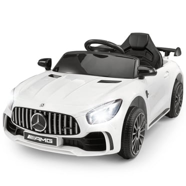 VOLTZ TOYS Licensed Mercedes-Benz AMG GTR 12V Kids Ride On Car - Electric Sports Car with Remote Control, LED Lights & Music - White