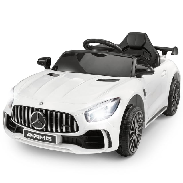 VOLTZ TOYS Licensed Mercedes-Benz AMG GTR 12V Kids Ride On Car - Electric Sports Car with Remote Control, LED Lights & Music - White