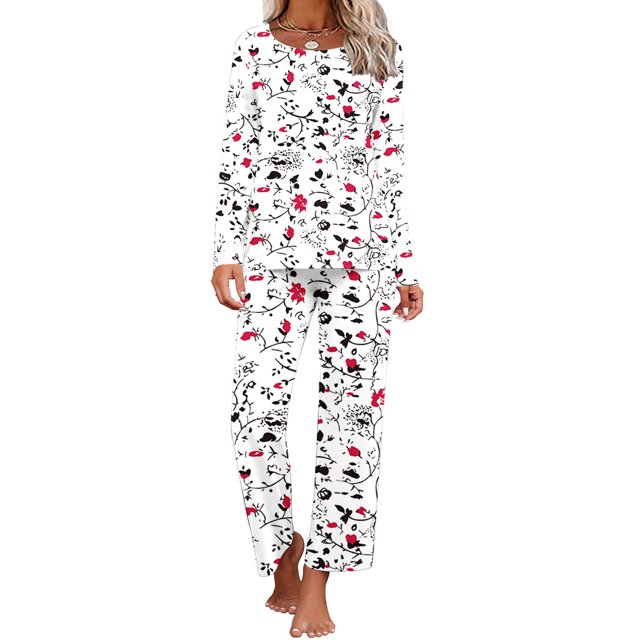 TopLLC Ensembles de Pyjama Ensembles de Détente pour Femmes, Vêtements de Nuit pour Femmes T-Shirt de Nuit à Imprimé à Col Rond à Manches Courtes et Ensembles de Pantalons Vêtements de Détente Pyjamas avec Poches Ensembles de Pyjama