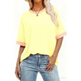 thumbnail image 4 of Staron Plus Size T-Shirts for Women Casual Patchwork Color Round Neck Short Sleeve Loose Comfy Basic Spring Summer Top, Yellow L, 4 of 4