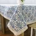 thumbnail image 2 of Nappe Rétro en Porcelaine Bleue et Blanche avec Dentelle, Housse de Table en Coton et Lin pour Décoration Intérieure, 2 of 8