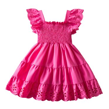 FhsagQ Robes Filles Robes de Noël Taille 8 Décontracté Tout-Petit Filles Manches Volantées Robe Unie Danse Fête Robes Vêtements Filles Robes de Noël 5T-6T 12-18 Mois