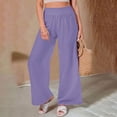 thumbnail image 2 of Yuyuzo Plus Size Pants for Women Cotton Linen Elastic High Waist Wide Leg Straight Loose Casual Solid Color Trousers, 2 of 5