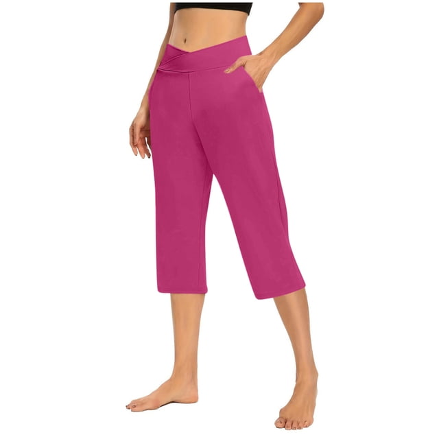 Plebaso Pantalons Capri pour Femmes Taille Haute Croisée Pantalons de Yoga Décontractés avec Poches