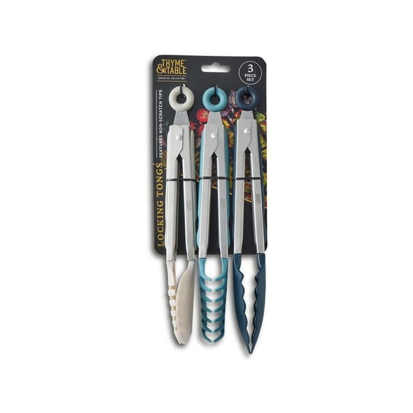 Thyme & Table 3-Piece Locking Tong Set with Non-Scratch Tips