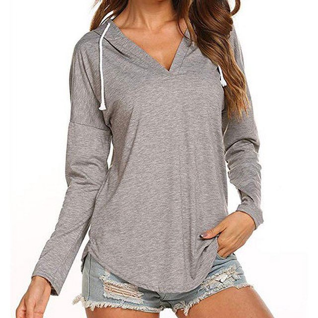 Nouveau T-Shirt à Col en V pour Femmes Mode Manches Longues