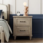 WAMPAT Farmhouse Nightstand, Bedside Table, Sofa End Table with Charging Station, USB Ports, Power Outlets, 2 Drawers, for Bedroom, Living Room, Grey