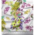 thumbnail image 1 of Soimoi Green Viscose Chiffon Fabric Floral,Insect & Parrot Bird Decor Fabric Printed BTY 42 Inch Wide, 1 of 3