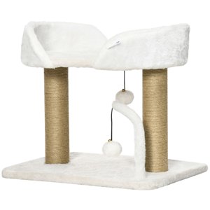 White Cat Tree Condo with Scratching Posts & Perch - Compact Indoor Cat Tower, 18.9" x 15" x 16.5" - Perfect for Living Room & Playful Cats