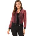thumbnail image 1 of INSPIRE CHIC Women's Zip Up See Through Long Sleeve Bomber Jacket Red S, 1 of 4