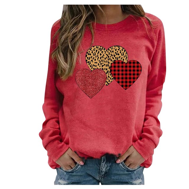 RKSTN Chandail pour Femmes Décontracté à Manches Longues Blouse à Imprimé de la Saint-Valentin Hauts Chandail Col Rond Coupe Ample Chandail