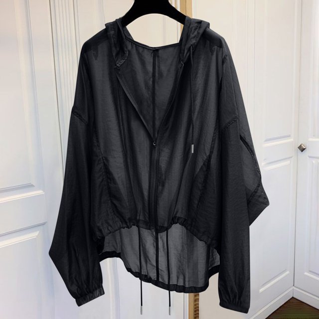 RXIRUCGD Long Sleeved Solid Color Hooded Jacket, Black, Size: M