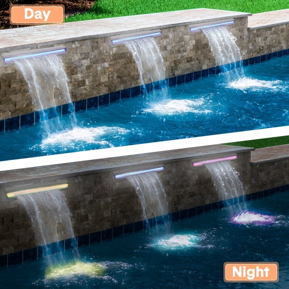 Wall-Mounted Waterfall Fountain – 36" Stainless Steel Outdoor – 7-Color LED & Remote – Corrosion Resistant Spillway – Garden, Pond & Pool Decor