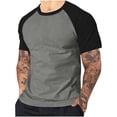thumbnail image 1 of Plebaso T-Shirts à Blocs de Couleur pour Hommes, Manches Courtes, Col Ras du Cou, T-Shirts Décontractés, Chandail, Hauts d'Été pour Hommes, 1 of 6