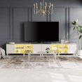 thumbnail image 1 of WAMPAT Mid Century Modern LED TV Stand Set of 2, Linen White Entertainment Center for up to 100 Inch TV Console with Storage Cabinets for Living Room Bedroom, Yellow Lights, 1 of 7