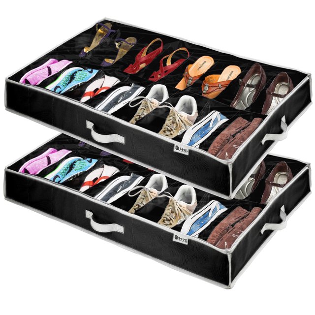 Hold N' Storage Extra Large Underbed Shoe Storage Organizer, Set of 2 Black