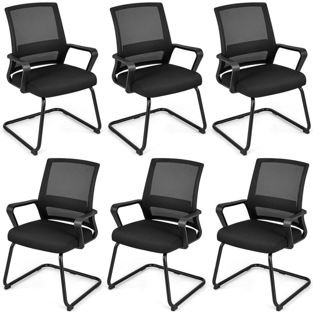 Giantex Chaise de Bureau en Maille, Chaise de Conférence Rembourrée pour Invités avec Soutien Lombaire et Dossier Ergonomique, Cadre en Métal, Base en Traîneau, Chaise de Salle de Réception, Chaise de Direction