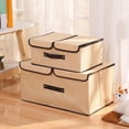 thumbnail image 3 of Foldable Fabric Storage Cube With PU Leather Handles Decorative Lidded Linen Organizer For Home Textile Clothes And Accessories, 3 of 3