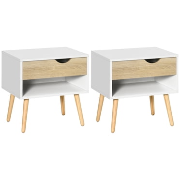 HOMCOM Table de Chevet avec Tiroir et Tablette, Table de Nuit, Table d'Appoint pour Chambre