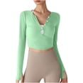 thumbnail image 2 of RXIRUCGD Haut à Col Rond pour Femme, Couleur Unie, Ample, Décontracté, Sport, Anti-Soleil, à Manches Longues, à Col en V, Haut/chemise de Sport à Manches Longues à Col en V, Vert, Taille : L, 2 of 6