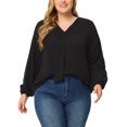 thumbnail image 1 of GRACE & GRANDEUR Women's Plus Size Fashion Work Long Sleeves Ribbon Front Chiffon Blouse 1X Black, 1 of 6