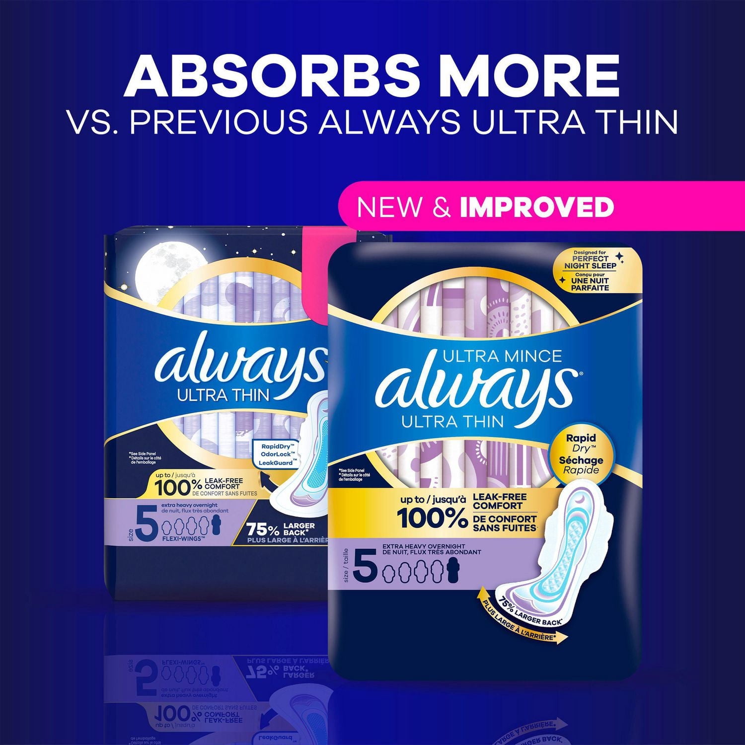 Always Serviettes de Nuit Ultra Minces avec Ailes Flexi, Taille 4, Nuit, Non Parfumées