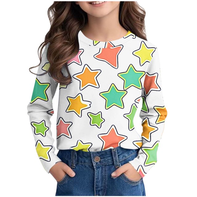 Posijego T-Shirts Graphiques à Manches Longues pour Tout-Petits Garçons Filles, Mignons, Col Ras du Cou, T-Shirts Basiques, Hauts, Chandail de Printemps pour Enfants