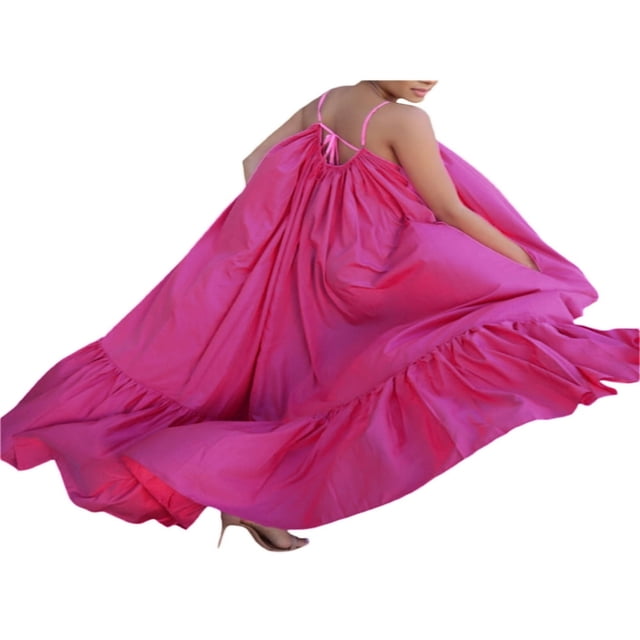 Robe Longue d'Été Décontractée et Fluide pour Femme avec Poche, Bretelles Spaghetti, Encolure Dégagée, Unie, Évasée, Ample, Robe Maxi de Plage