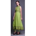 thumbnail image 3 of Bimba Robe Anarkali Vert Pâle à Feuilles, Col Mandarin, Sans Manches, Kurtis pour Femmes, Imprimé, Robe Maxi, Petit, 3 of 6
