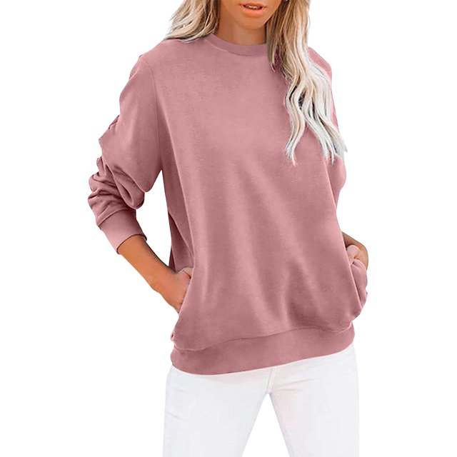 Pxiakgy Tenues d'Automne pour Femmes 2024 Chandail à Col Rond Uni pour Femmes Manches Longues Chandail Décontracté Mignon Léger Ample Hauts Taille : P-2TG
