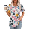thumbnail image 2 of Hauts d'Été à Manches Courtes Femme Mode 2024 Blouses Plissées Chic Décontractées Col Rond T-Shirts de Couleur Unie (Grand, Multicolore 01), 2 of 6