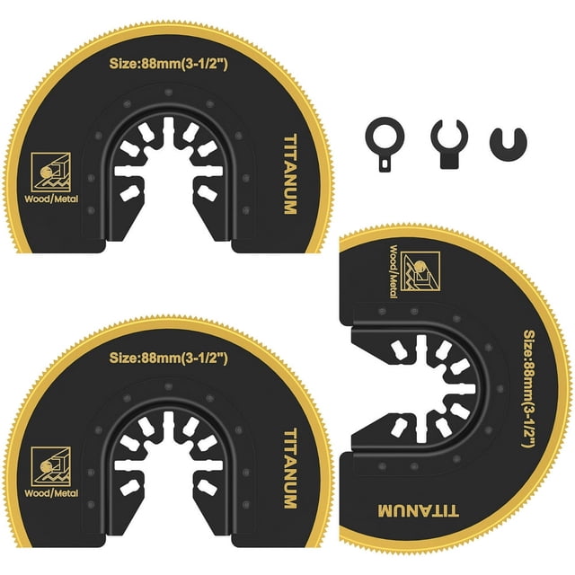 3Pcs Oscillating Saw Blades Bi-metal Titanium Coated Multitool Blades Semicircular Sharp Oscillating Blades Fast Cutting Saw Blades with Gasket Adapters