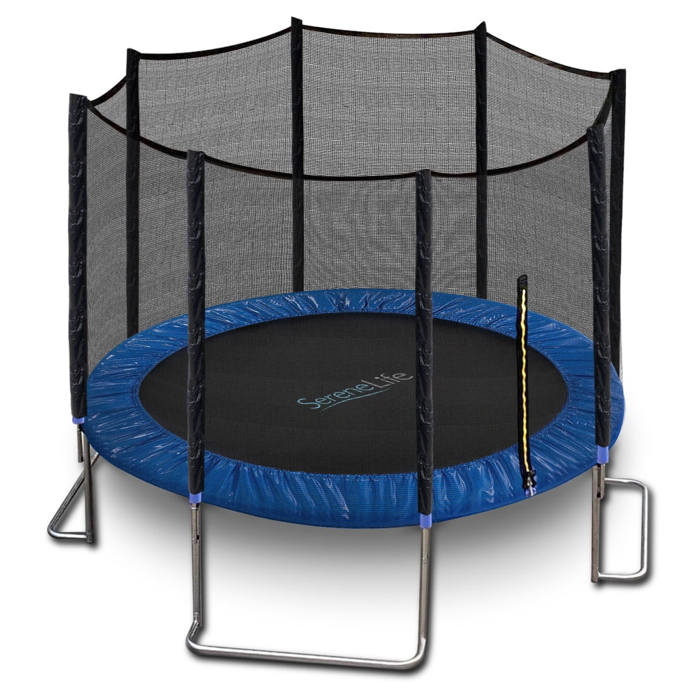 SereneLife Trampoline Extérieur de 10 Pieds et Enceinte avec Filet de Sécurité pour Enfants, Bleu