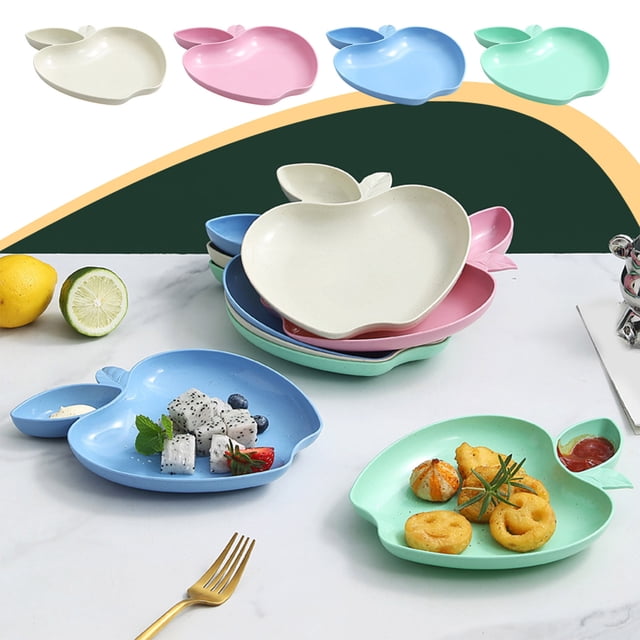 pstuiky Wheat Straw Plates 1-Piece Set with Vinegar Dish Creative Design for Fruit, Snacks, Dumplings Reusable & Dishwasher Safe Kitchen & Dining Tableware
