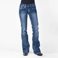 thumbnail image 2 of Teissuly Jeans for Women Mid Waisted Embroidery Stretch Button Straight Full Length Pants, Size XS-5XL, 2 of 5