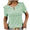 thumbnail image 1 of Pisexur Hauts pour Femmes Vert Clair Motif Creux Manches Bouffantes Col Rond Design Découpé Idéal pour Hauts Décontractés pour Femmes & Sorties, Hauts d'Été, 1 of 6