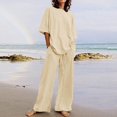 thumbnail image 2 of Ensembles 2 Pcs pour Femmes Été en Lin Assortis Ensembles de Détente Ensembles de Pyjamas, 2 of 8