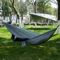 thumbnail image 2 of Tignapoo Spacious Double Nylon Hammock for Outdoor Adventures - Versatile Swing for Camping, Hiking, and Home Relaxation - 210T Durable Fabric in Dark Green and Gray Color Combination, 2 of 7