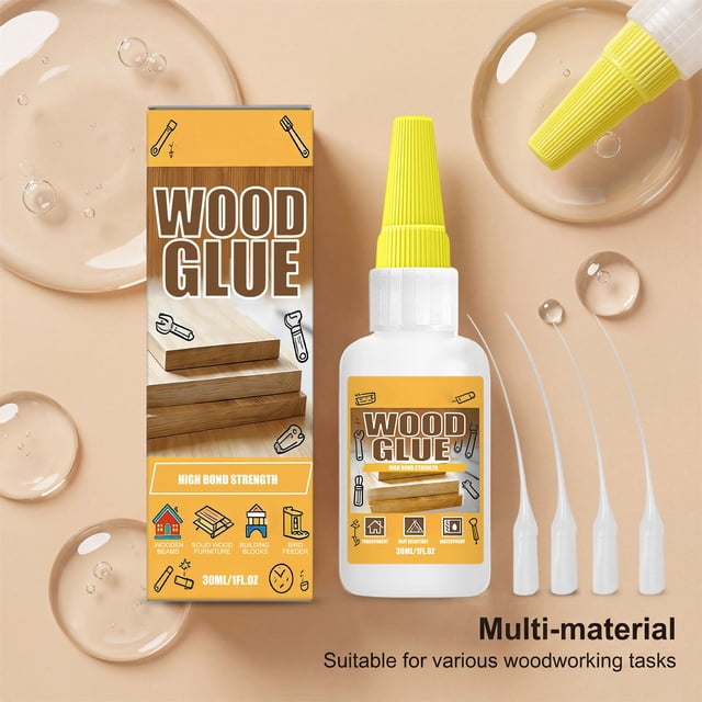 Strong Wood Glue Transparent with Precision Tips Powerful Wood Glue Instant Strong Hold Works on All Wood Types, Waterproof Quick Dry Adhesive for Indoor Outdoor , 2 Wood Glue Sticks + 8 Droppers