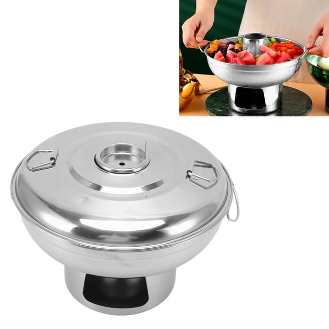 Portable Charcoal Hot Pot, Stainless Steel Chinese Traditional Charcoal Copper Hot Pot, 2 in 1 Dry Ice / Charcoal Heated One Person Milk Tea Hotpot for Home Kitchen, Outdoor Picnic