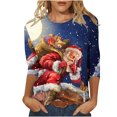 thumbnail image 2 of T-shirts Chemises pour Femmes Décontractées Amples Col Rond Manches 3/4 Haut à Imprimé de Noël T-Shirts en Liquidation, 2 of 5