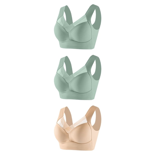 FAIWAD 3Pcs Solid Color Bra for Women Wirefree Plus Size Padded Bralettes Stretch Full Coverage Workout Daily Underwear