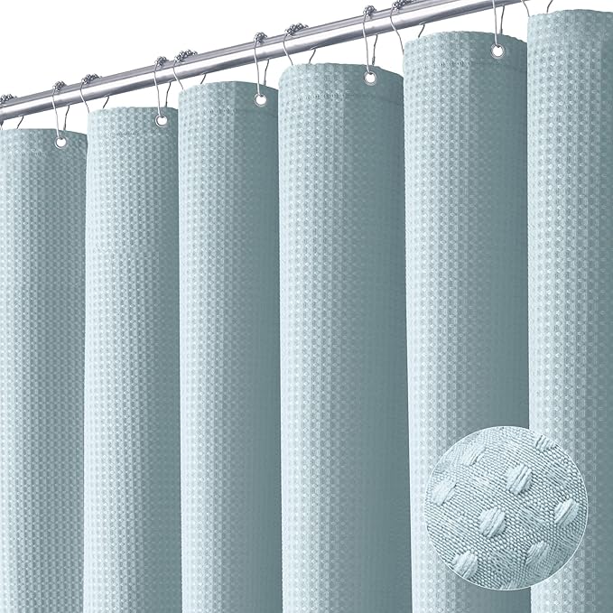 suxuMhao Waffle Pattern Waterproof Shower Curtain,71×71in 1pc Shower Curtain Liner for Bathroom,Shower Liners with 12 Plastic Hooks as a Gift,Stylish Shower Curtains for Bathroom Decor​,Light Blue