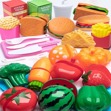 EGNMCR Children's House Simulation Fruit Cutting Toy Kitchen Food Vegetables Can Be Cut 27 Sets Play House Birthday Gifts for Kids