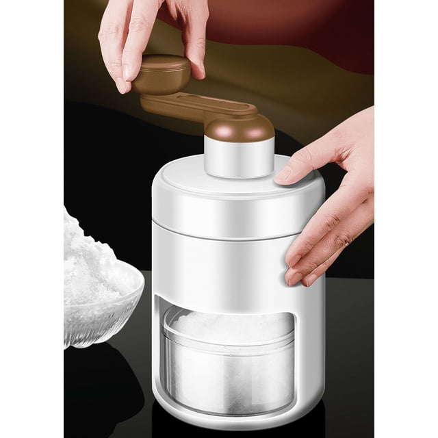 Small Manual Ice Crusher Machine Portable Ice Shaver and Snow Cone Machine with 2 Ice Cube Trays Ice Crusher and Shaved Ice Machines Manual Rotary Ice Crusher-Brown