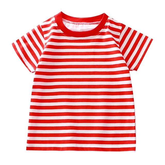 TZEWGL Chemise Décontractée pour Nouveau-Né à Manches Courtes Rayée Couleur Unie Col Rond pour Bébés Taille 5-6T